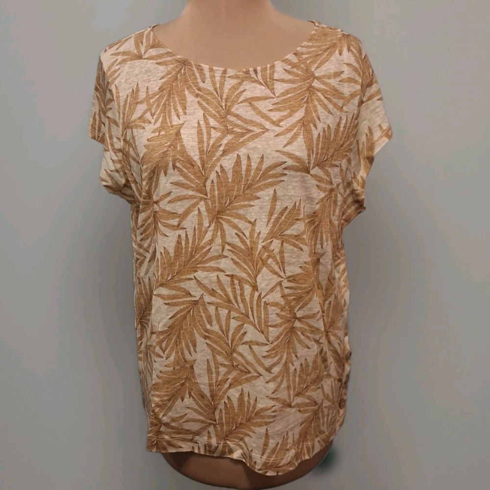 Nicole Miller‎ Womens Blouse Sz M Linen Palm Print Beachy Resortwear Lightweight